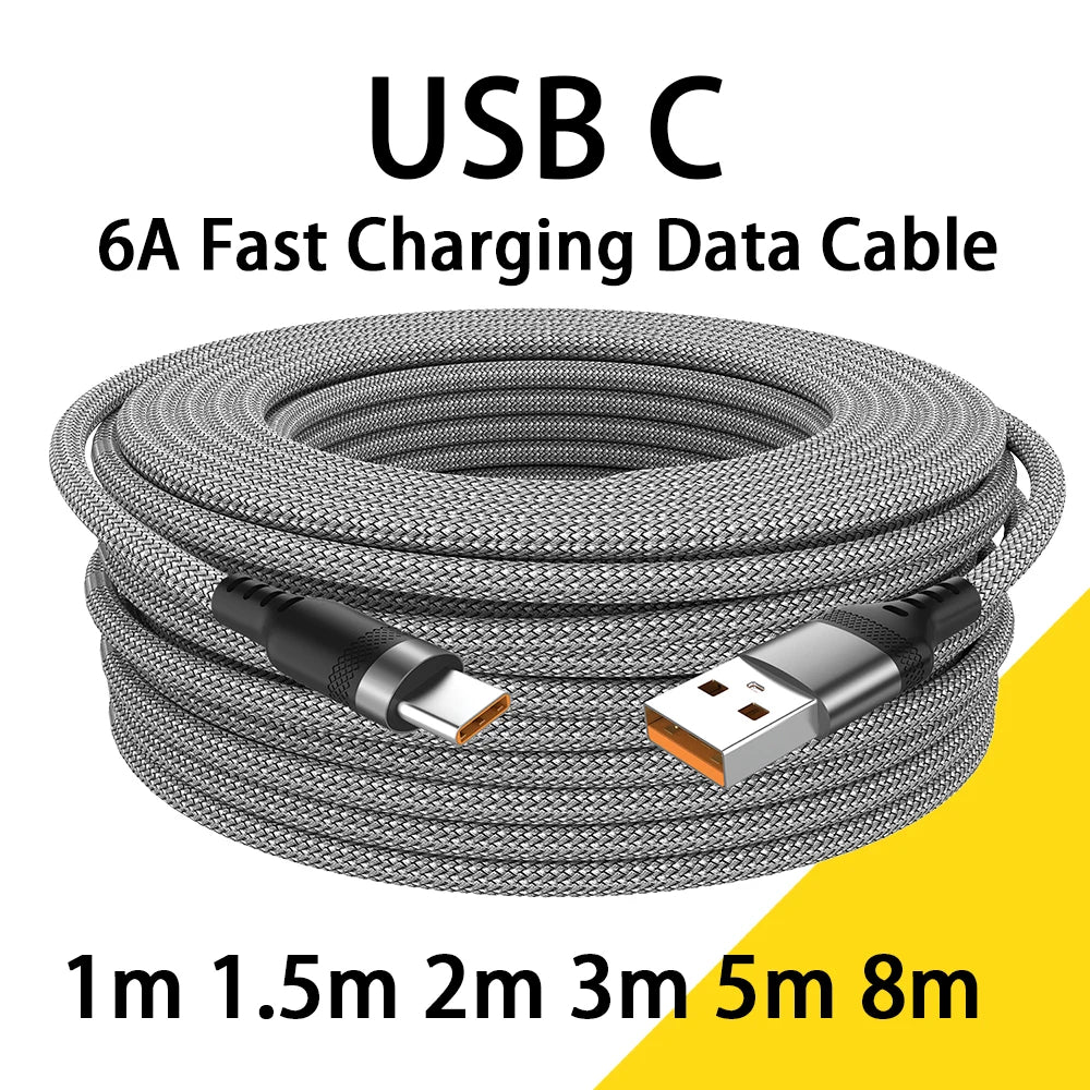 Câble USB-C charge rapide 6A — Longueur confort jusqu’à 8 mètres