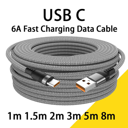 Câble USB-C charge rapide 6A — Longueur confort jusqu’à 8 mètres