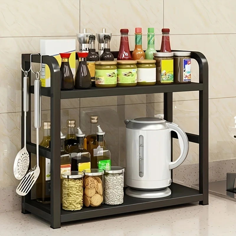 Étagère de comptoir métallique à 2 niveaux (1 pièce) - Organisateur gain de place pour café, tasses et condiments, étagère de cuisine antirouille.