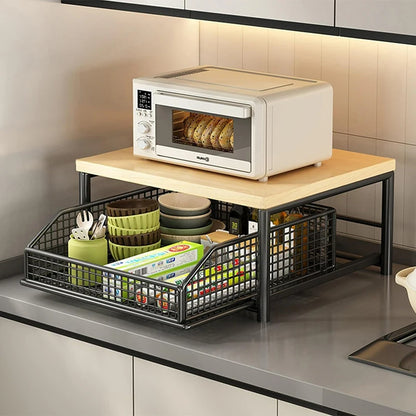 Organisateur de comptoir de cuisine – Étagère multifonction pour micro-ondes, épices, machine à café et imprimante.