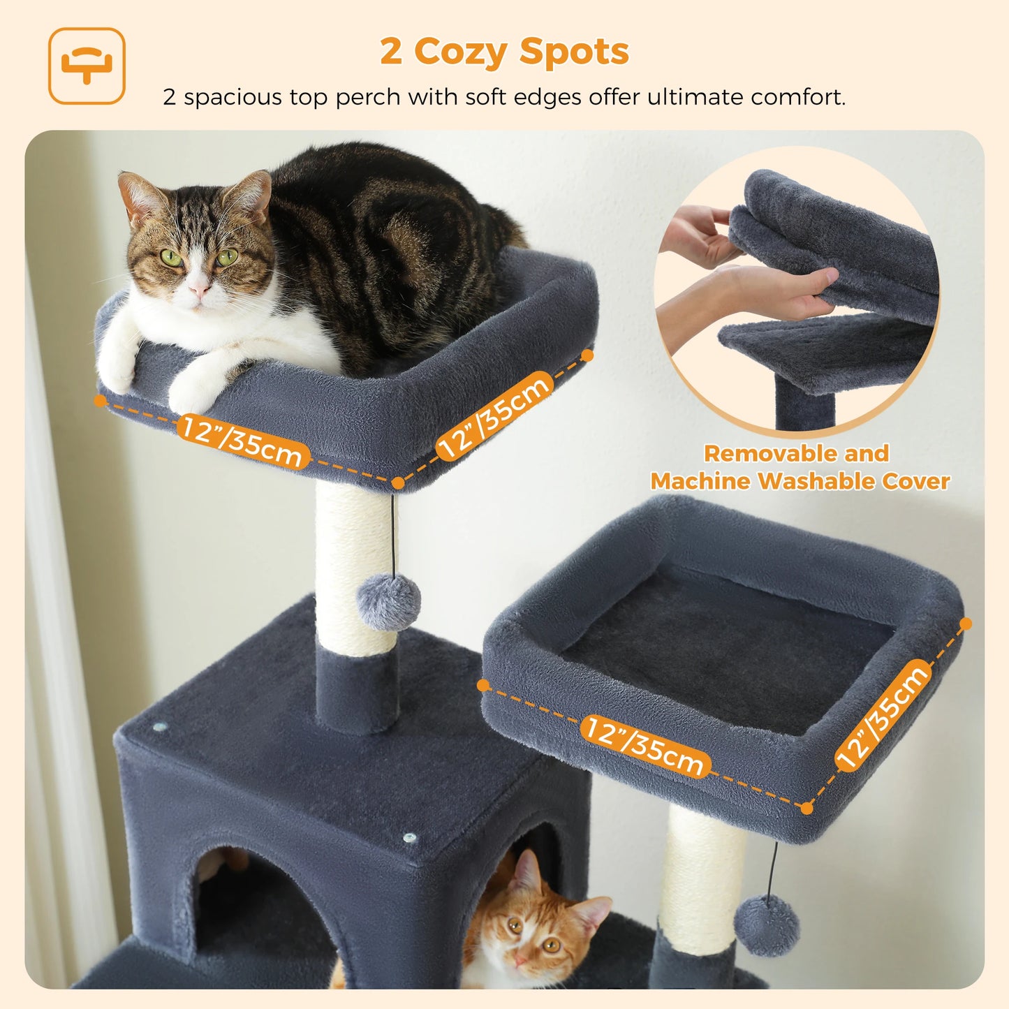 Grand arbre à chat multi-niveaux avec hamac, niches et griffoirs en sisal
