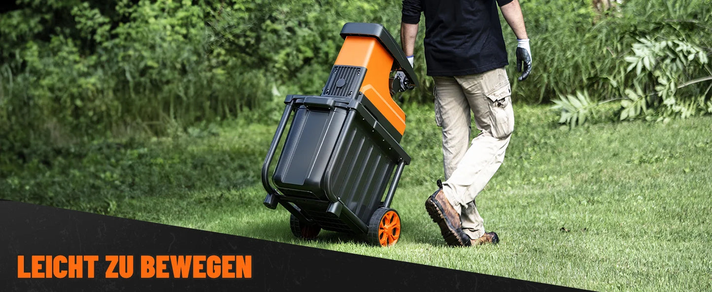Broyeur de jardin DOVAMAN 2800 W, moteur sans balais 400 Nm, rouleau à 6 dents, capacité de 45 mm, bac de 60 L, silencieux et protégé contre les surcharges