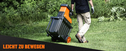 Broyeur de jardin DOVAMAN 2800 W, moteur sans balais 400 Nm, rouleau à 6 dents, capacité de 45 mm, bac de 60 L, silencieux et protégé contre les surcharges