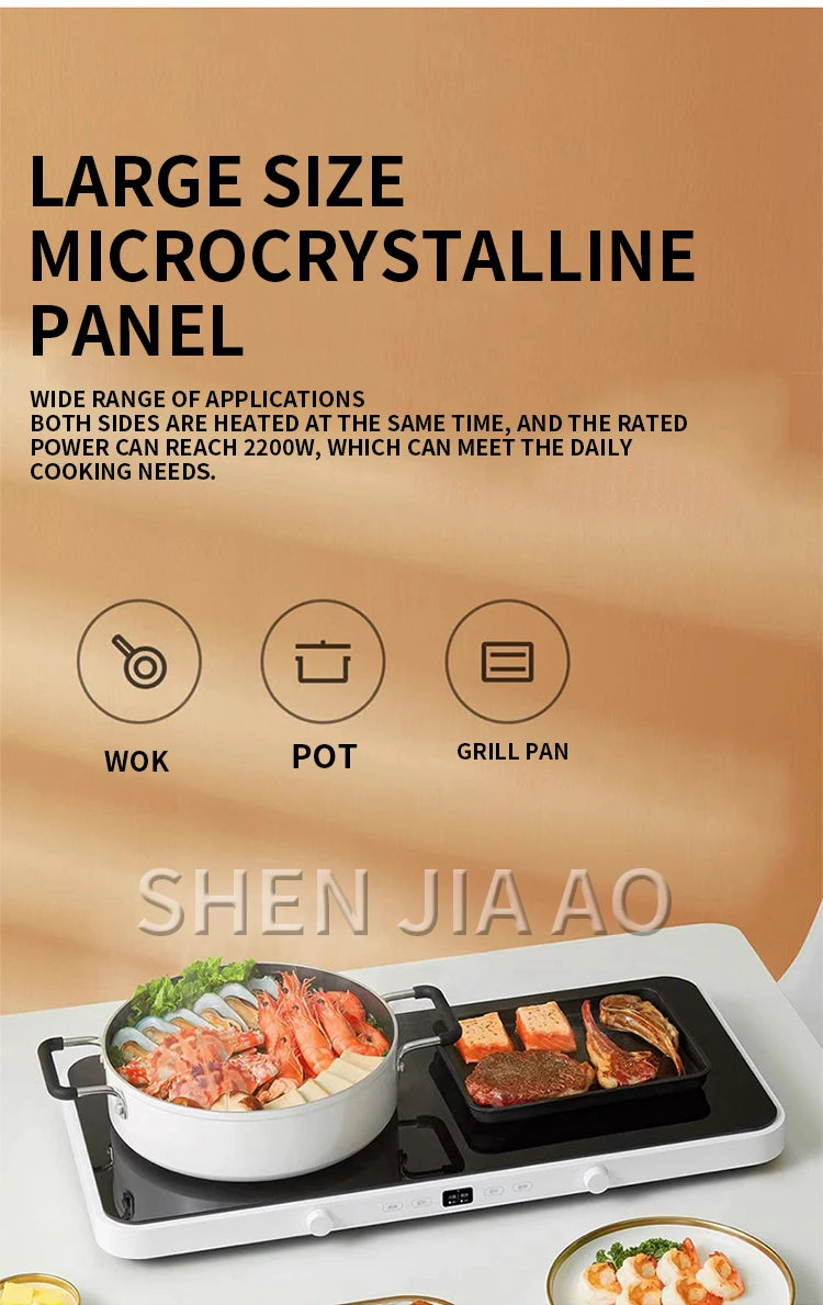 Double-cuisinière Cuisson a 2200W avec Plateau de Cuisson Plaque de Cuisson Électrique haute puissance.