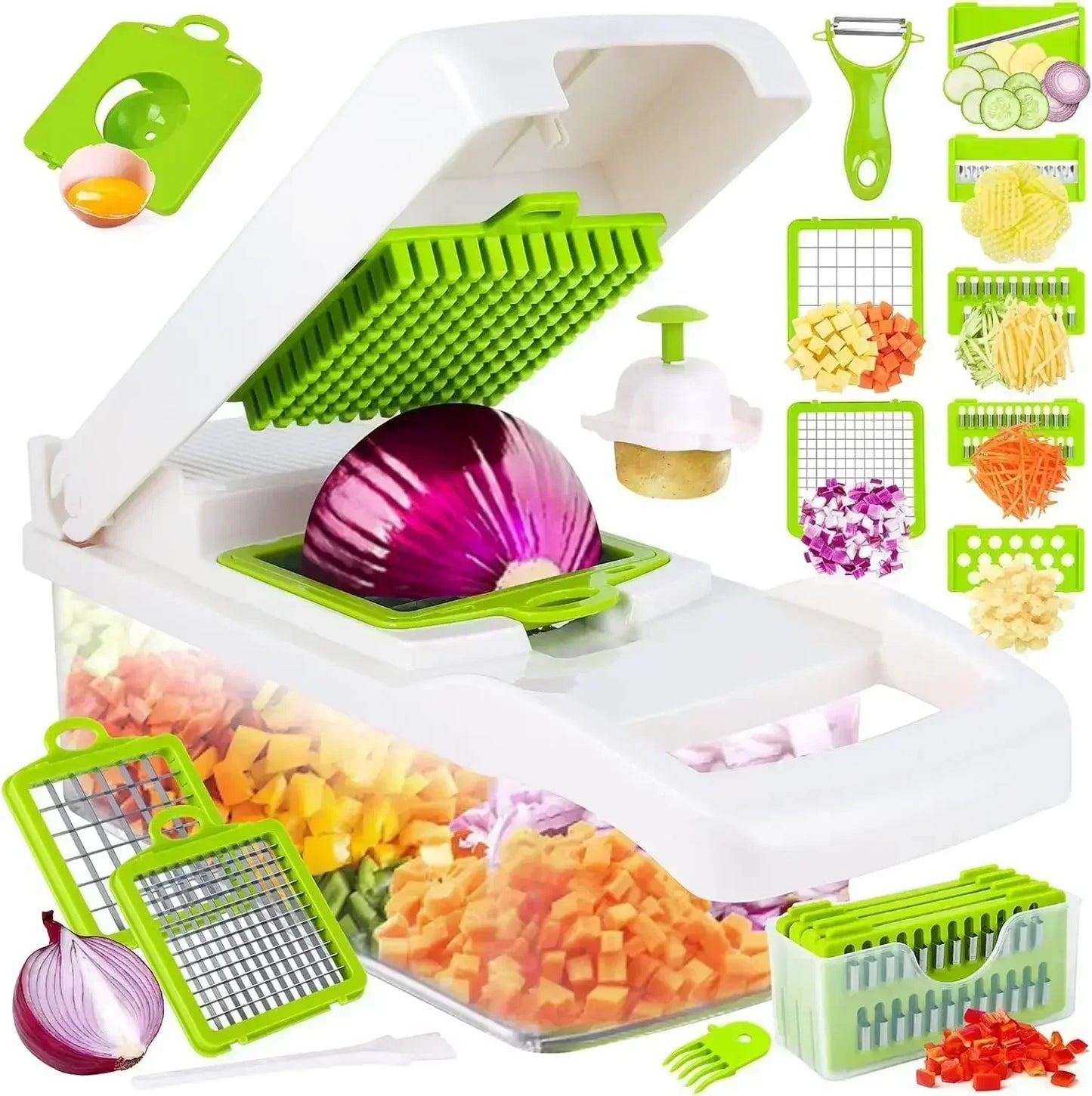 Hachoir à légumes multifonctionnel 12/22 en 1, hachoir manuel, râpe à pommes de terre, trancheuse à légumes avec récipient, ustensile de cuisine