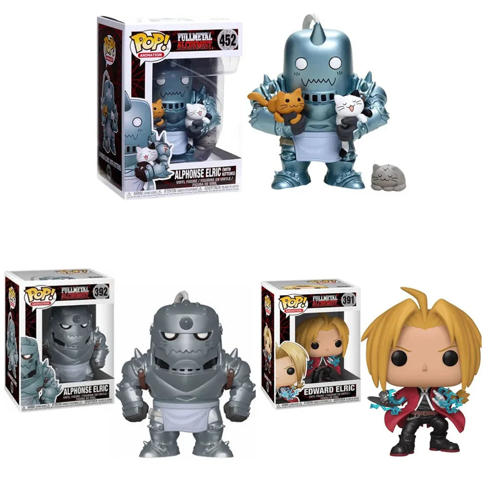 Figurines Funko Pop Fullmetal Alchemist Edward Elric n° 391, Alphonse Elric n° 392 et n° 452 - Figurines articulées en vinyle.