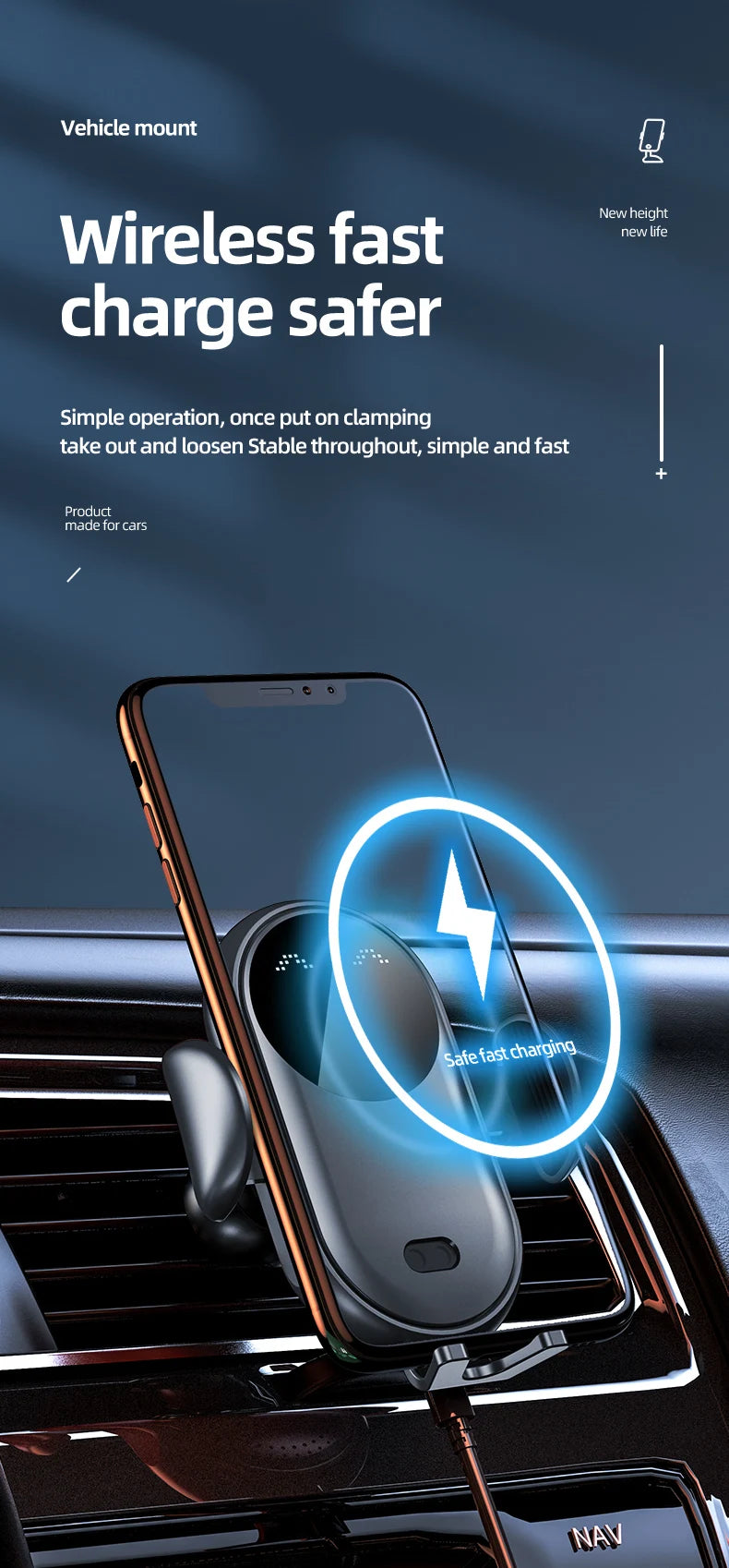 Support téléphone voiture avec chargeur sans fil — Fixation automatique intelligente 🚗