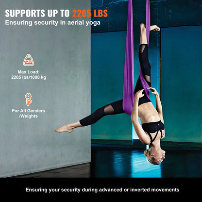 SucceBuy Hamac et balançoire de yoga aérien 8,7/11 yards, kit de démarrage de yoga avec sangle en tissu de soie aérienne, accessoire pour tous les niveaux.