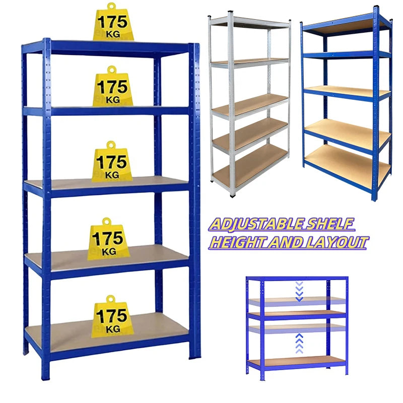Étagère métallique robuste 5 niveaux réglables — Rack de stockage garage haute capacité