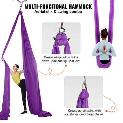 SucceBuy Hamac et balançoire de yoga aérien 8,7/11 yards, kit de démarrage de yoga avec sangle en tissu de soie aérienne, accessoire pour tous les niveaux.