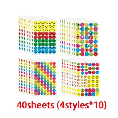10 à 40 feuilles d'autocollants de récompense pour enfants : fleurs colorées, étoiles, cœurs, points. Idéal pour tableau de comportement, scrapbooking et fournitures scolaires pour enseignants.