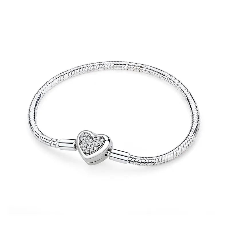 Bracelet jonc en argent 925 avec breloque cœur — Élégance intemporelle