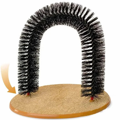 Arche de toilettage pour chat avec brosse auto-massage et griffoir intégré