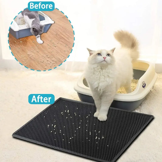 Tapis de litière double couche pour chat — Étanche, antidérapant et facile à nettoyer