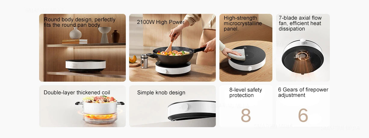 Plaque de cuisson à induction MIJIA N1, 6 niveaux de puissance, 8 dispositifs de sécurité, 2100 W, 220 V