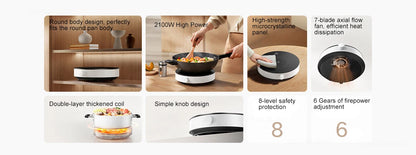 Plaque de cuisson à induction MIJIA N1, 6 niveaux de puissance, 8 dispositifs de sécurité, 2100 W, 220 V