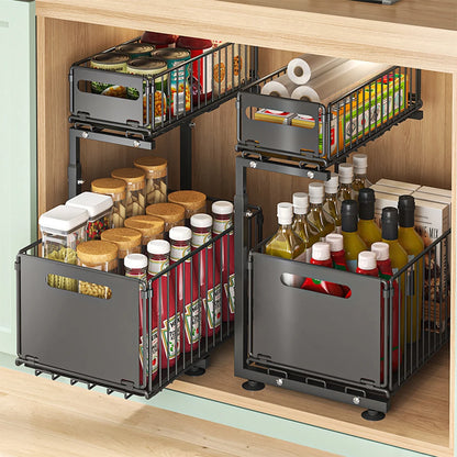 Organisateur de placard coulissant à 2 niveaux, étagère de rangement de cuisine réglable, organisateur sous évier, étagère de rangement pour pots à épices, tiroir coulissant