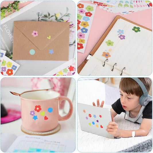 10 à 40 feuilles d'autocollants de récompense pour enfants : fleurs colorées, étoiles, cœurs, points. Idéal pour tableau de comportement, scrapbooking et fournitures scolaires pour enseignants.