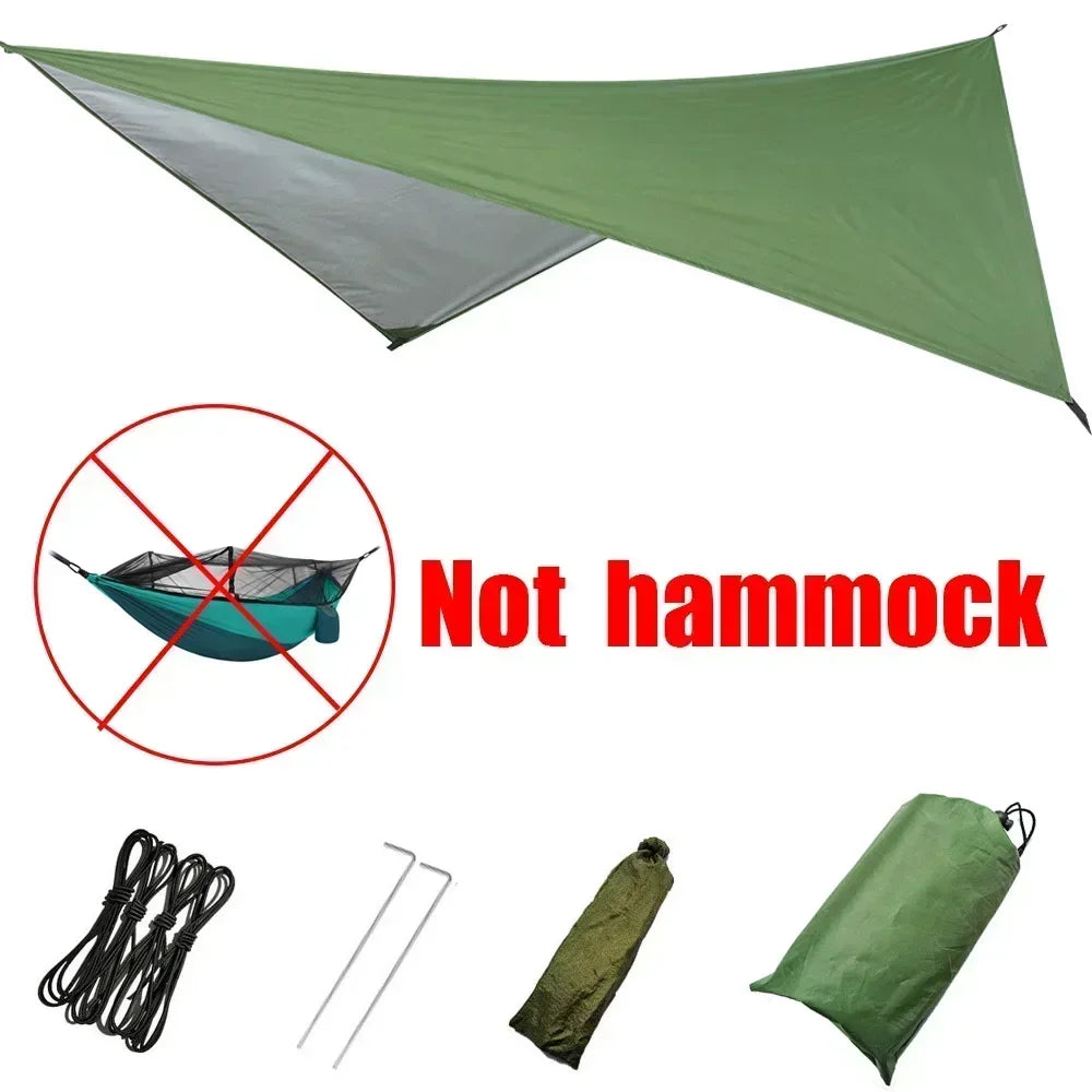 Hamac double de camping extérieur 260x140cm avec moustiquaire et bâche anti-pluie, hamac léger en parachute pour la randonnée et les voyages