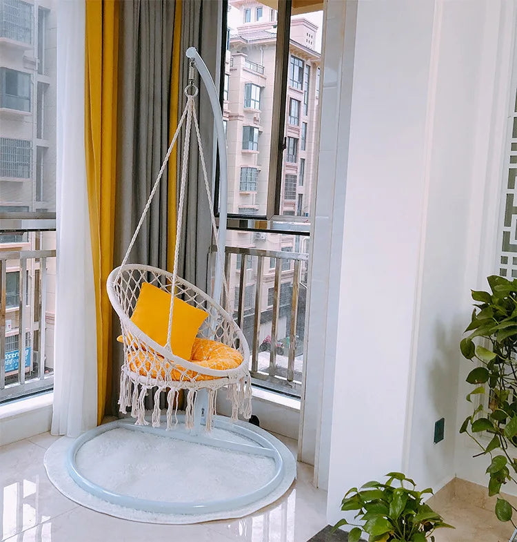 Fauteuil suspendu hamac, fauteuil suspendu en corde de coton avec coussin et kit de fixation, fauteuil suspendu.