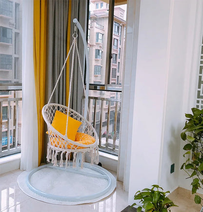 Fauteuil suspendu hamac, fauteuil suspendu en corde de coton avec coussin et kit de fixation, fauteuil suspendu.