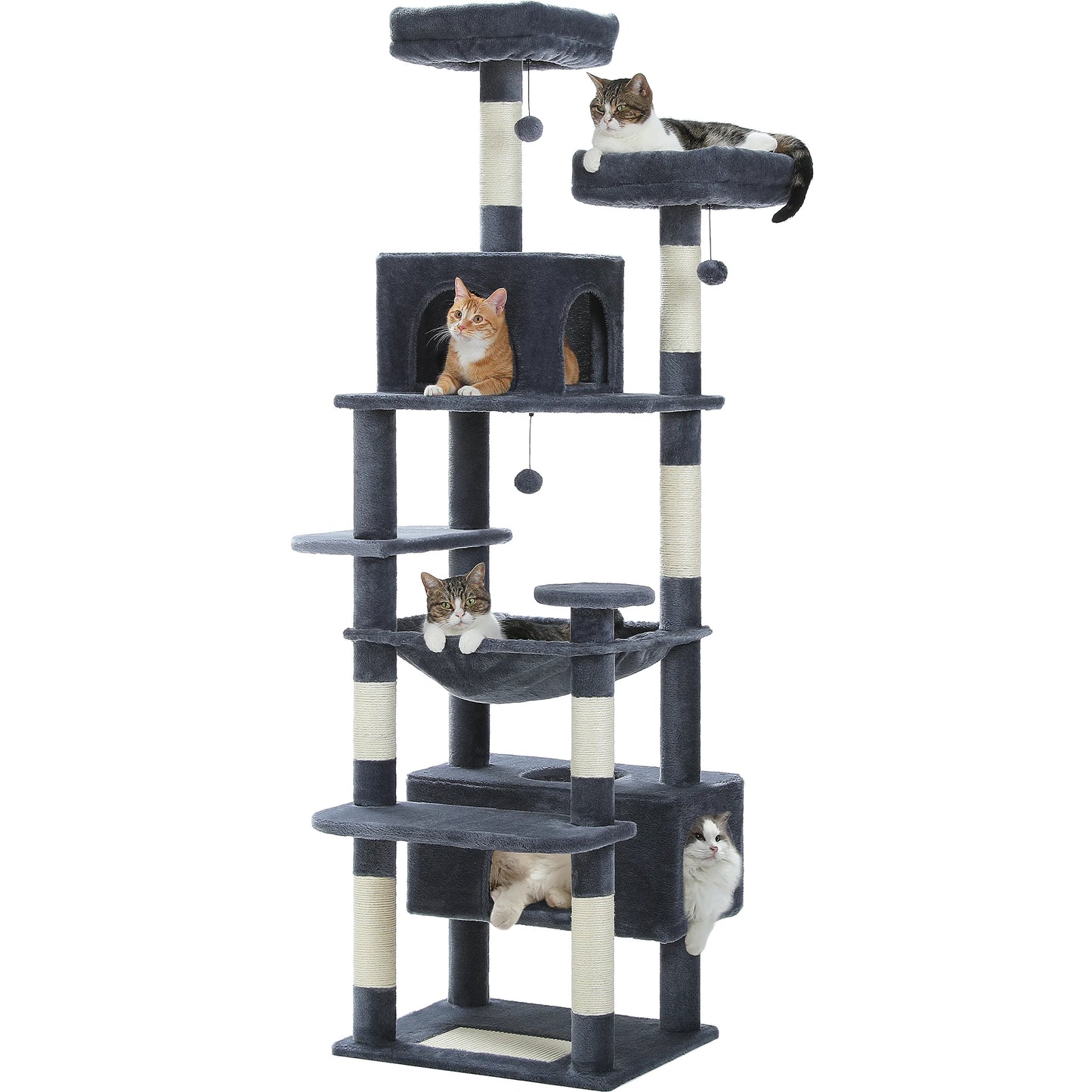 Grand arbre à chat multi-niveaux avec hamac, niches et griffoirs en sisal