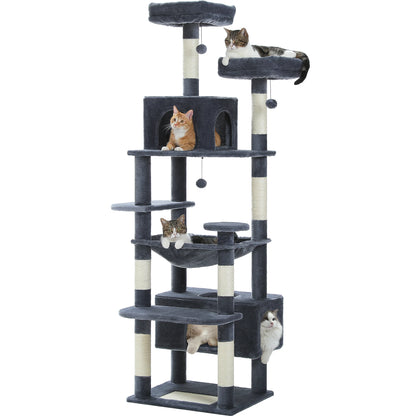 Grand arbre à chat multi-niveaux avec hamac, niches et griffoirs en sisal