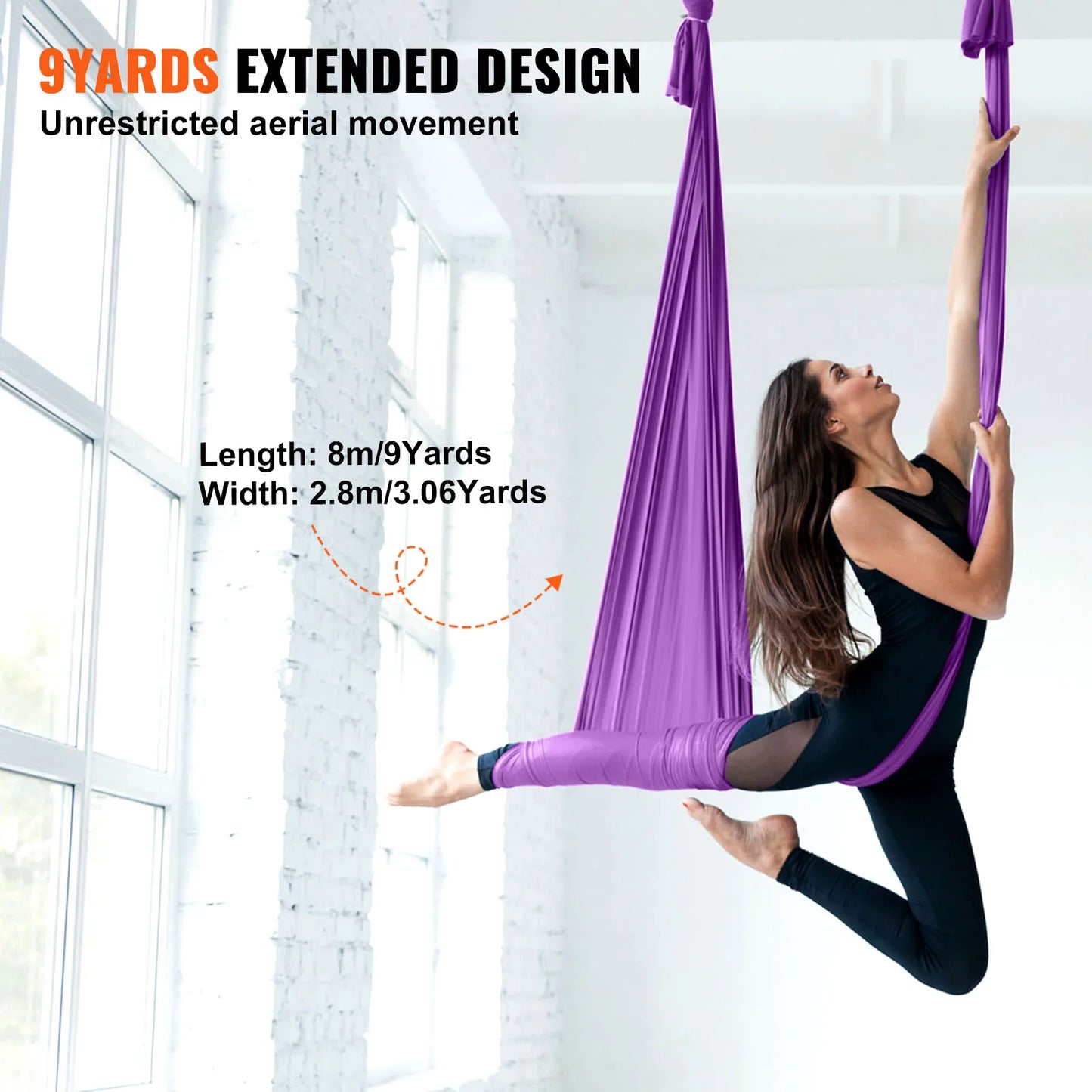 SucceBuy Hamac et balançoire de yoga aérien 8,7/11 yards, kit de démarrage de yoga avec sangle en tissu de soie aérienne, accessoire pour tous les niveaux.