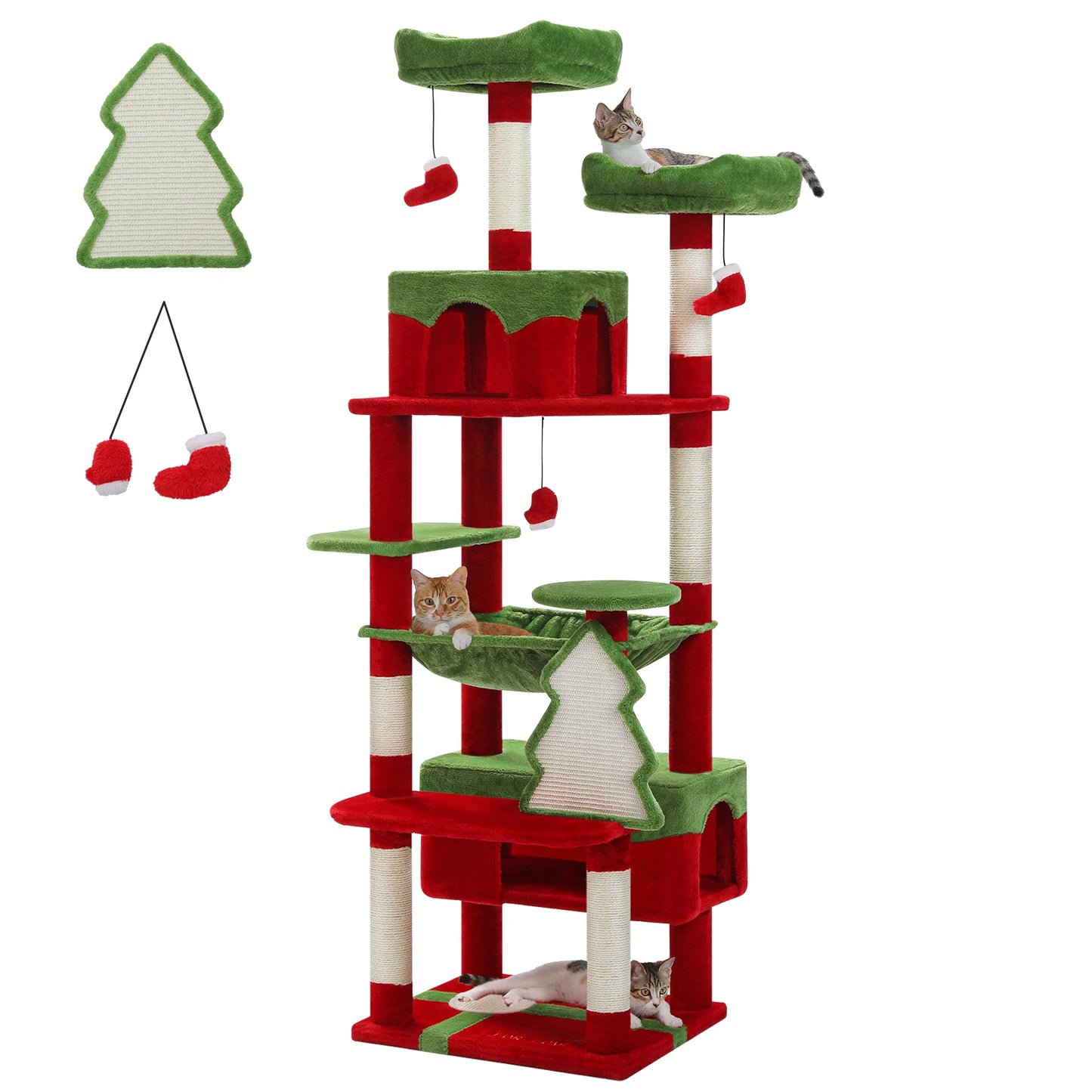 Grand arbre à chat multi-niveaux avec hamac, niches et griffoirs en sisal