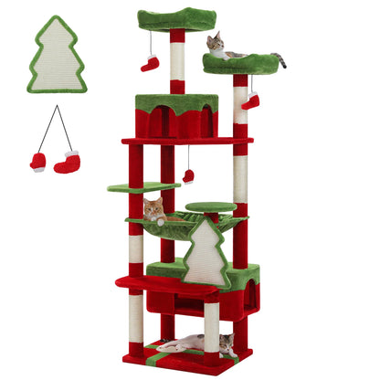 Grand arbre à chat multi-niveaux avec hamac, niches et griffoirs en sisal