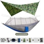 Hamac double de camping extérieur 260x140cm avec moustiquaire et bâche anti-pluie, hamac léger en parachute pour la randonnée et les voyages