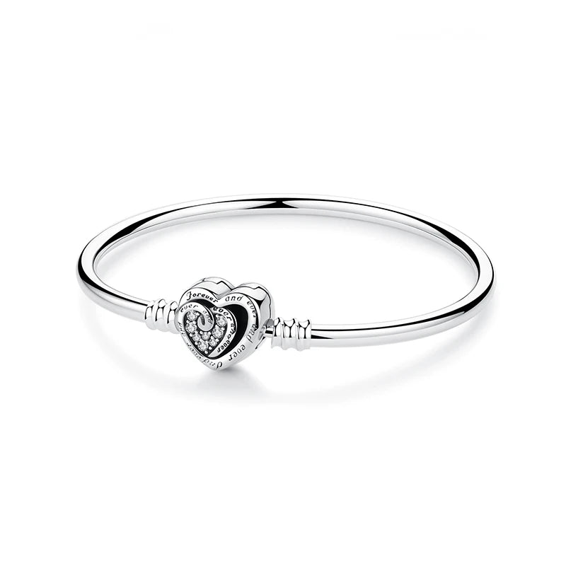 Bracelet jonc en argent 925 avec breloque cœur — Élégance intemporelle
