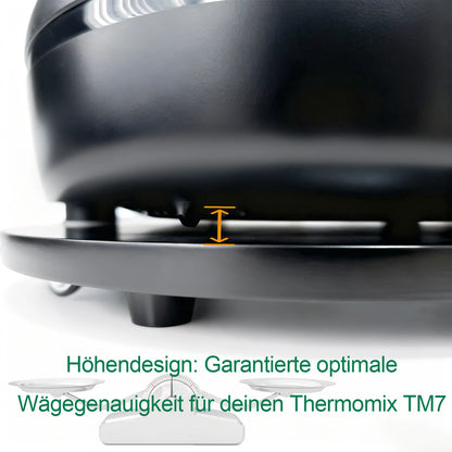 Plateau coulissant à roulettes pour Thermomix TM7 : base antidérapante avec encoche pour les doigts et base en caoutchouc stable, protège le TM7 et les plans de travail.