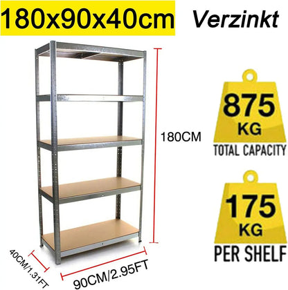 Étagère métallique robuste 5 niveaux réglables — Rack de stockage garage haute capacité