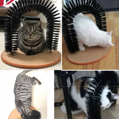 Arche de toilettage pour chat avec brosse auto-massage et griffoir intégré