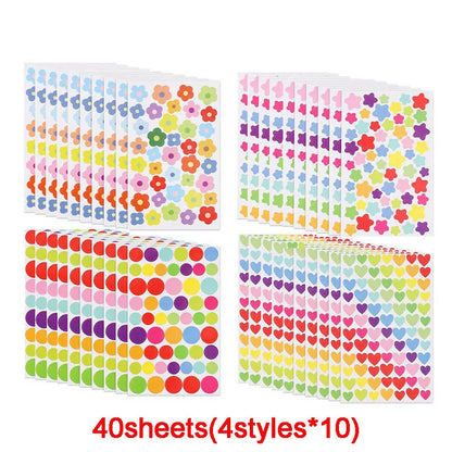 10 à 40 feuilles d'autocollants de récompense pour enfants : fleurs colorées, étoiles, cœurs, points. Idéal pour tableau de comportement, scrapbooking et fournitures scolaires pour enseignants.