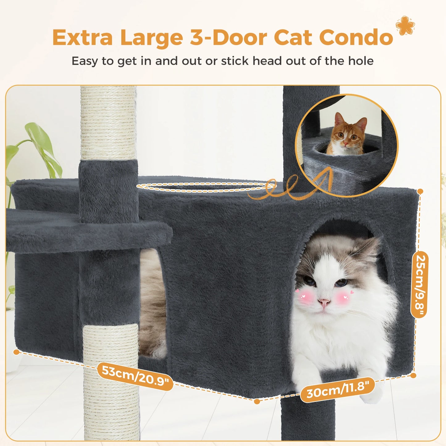 Grand arbre à chat multi-niveaux avec hamac, niches et griffoirs en sisal