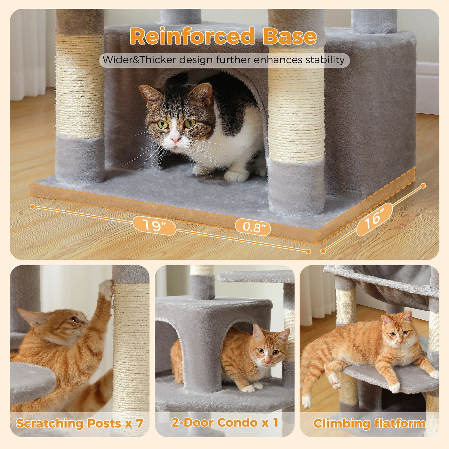 Grand arbre à chat multi-niveaux avec hamac, niches et griffoirs en sisal
