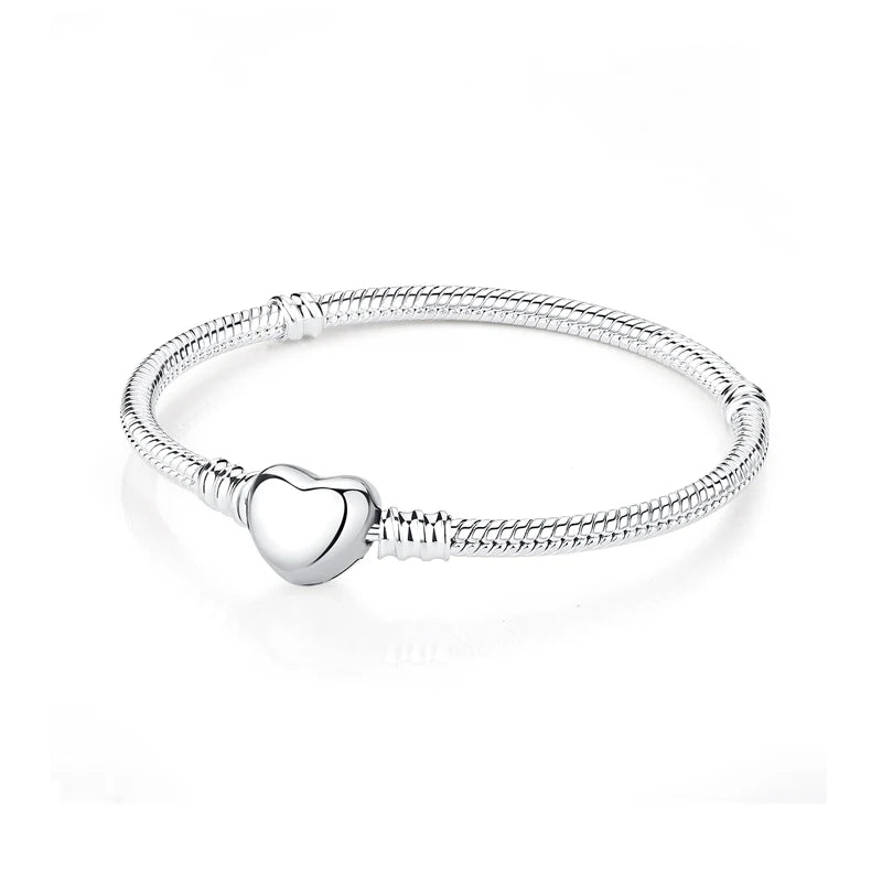 Bracelet jonc en argent 925 avec breloque cœur — Élégance intemporelle