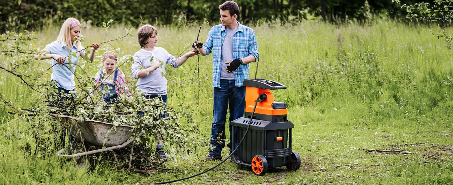 Broyeur de jardin DOVAMAN 2800 W, moteur sans balais 400 Nm, rouleau à 6 dents, capacité de 45 mm, bac de 60 L, silencieux et protégé contre les surcharges
