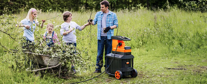 Broyeur de jardin DOVAMAN 2800 W, moteur sans balais 400 Nm, rouleau à 6 dents, capacité de 45 mm, bac de 60 L, silencieux et protégé contre les surcharges