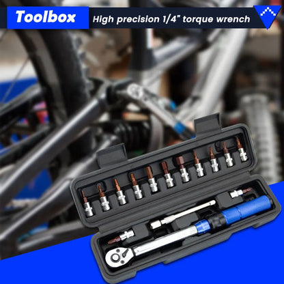 Jeu de 15 clés dynamométriques pour vélo, 1/4" 2-24 Nm, double sens de rotation, clé Allen, douille préréglée, outil de réparation professionnel.