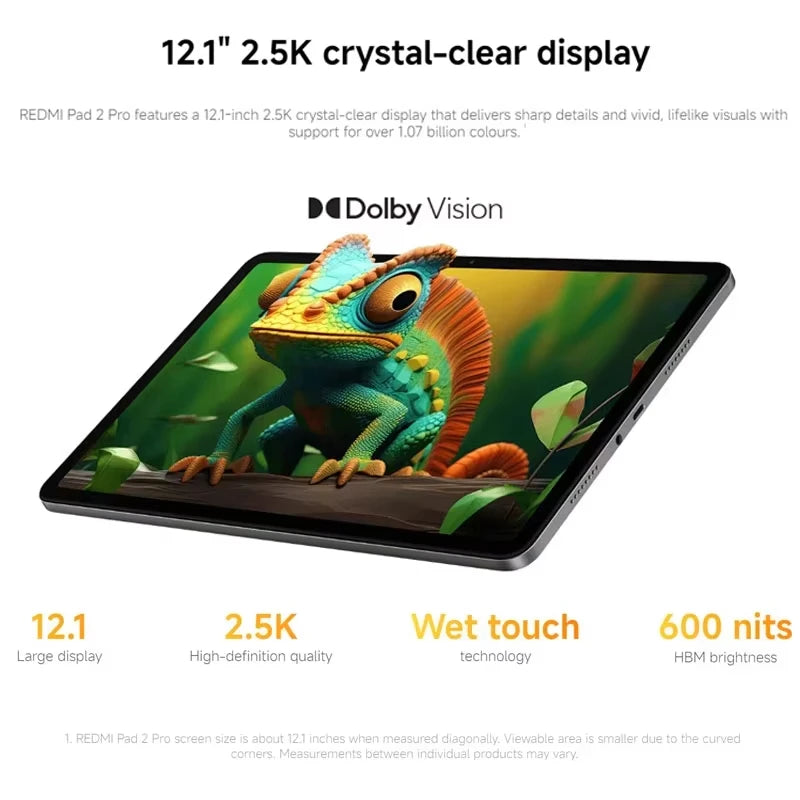 Xiaomi Redmi Pad 2 Pro Version Globale, écran 12,1" 2,5K haute définition, batterie 12 000 mAh, charge rapide 33 W, processeur Snapdragon 7s Gen 4.