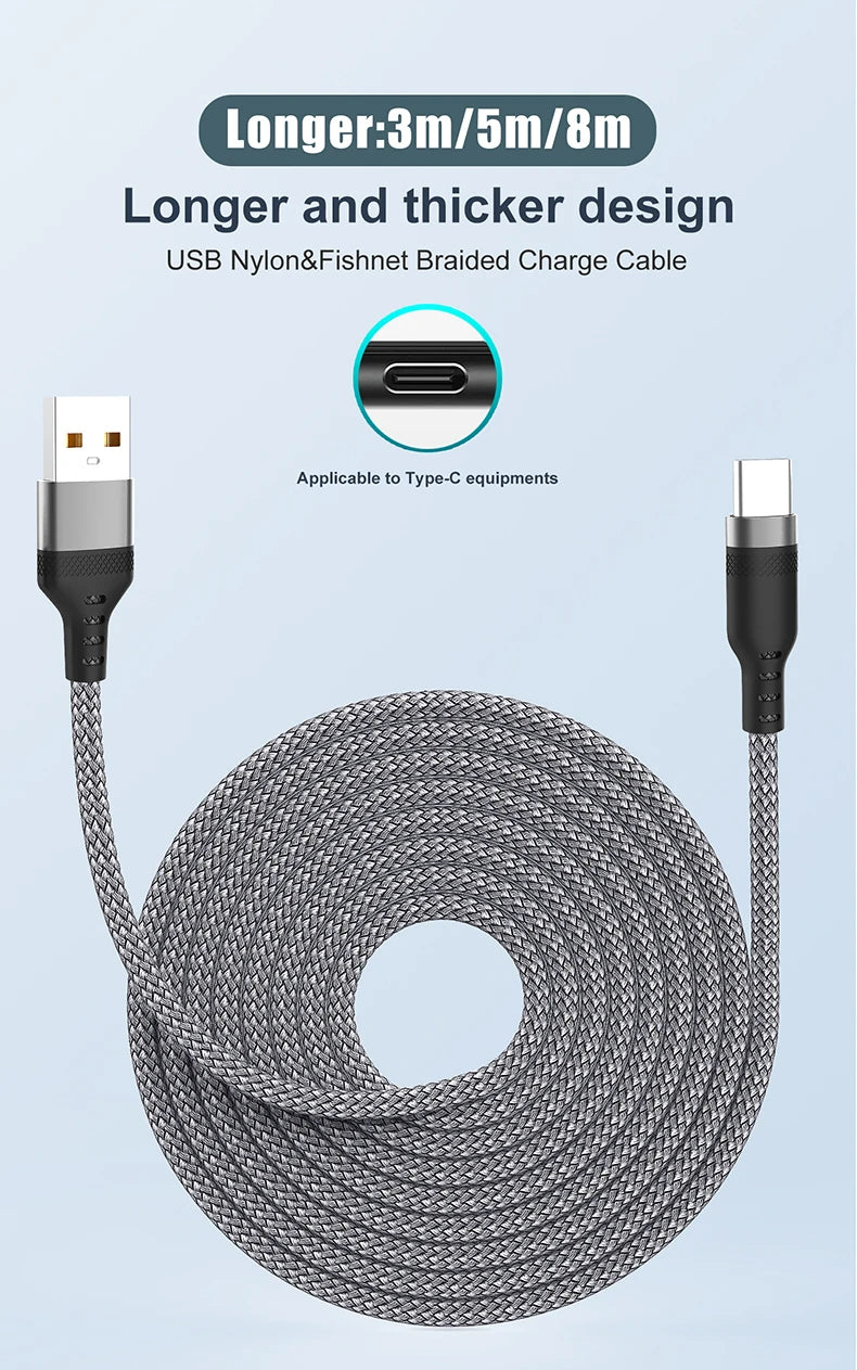 Câble USB-C charge rapide 6A — Longueur confort jusqu’à 8 mètres
