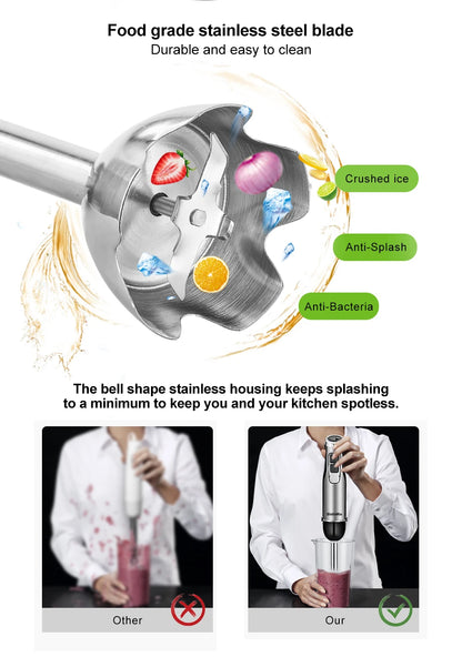 Mixeur Plongeant Haute Puissance BioloMix – 4 Fonctions, Lames Inox et Gobelet à Smoothie