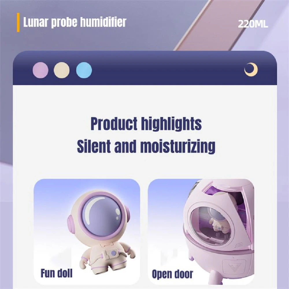 Humidificateur astronaute – Ambiance relaxante avec lumière LED.