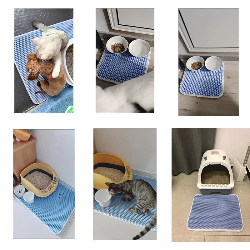 Tapis de litière double couche pour chat — Étanche, antidérapant et facile à nettoyer