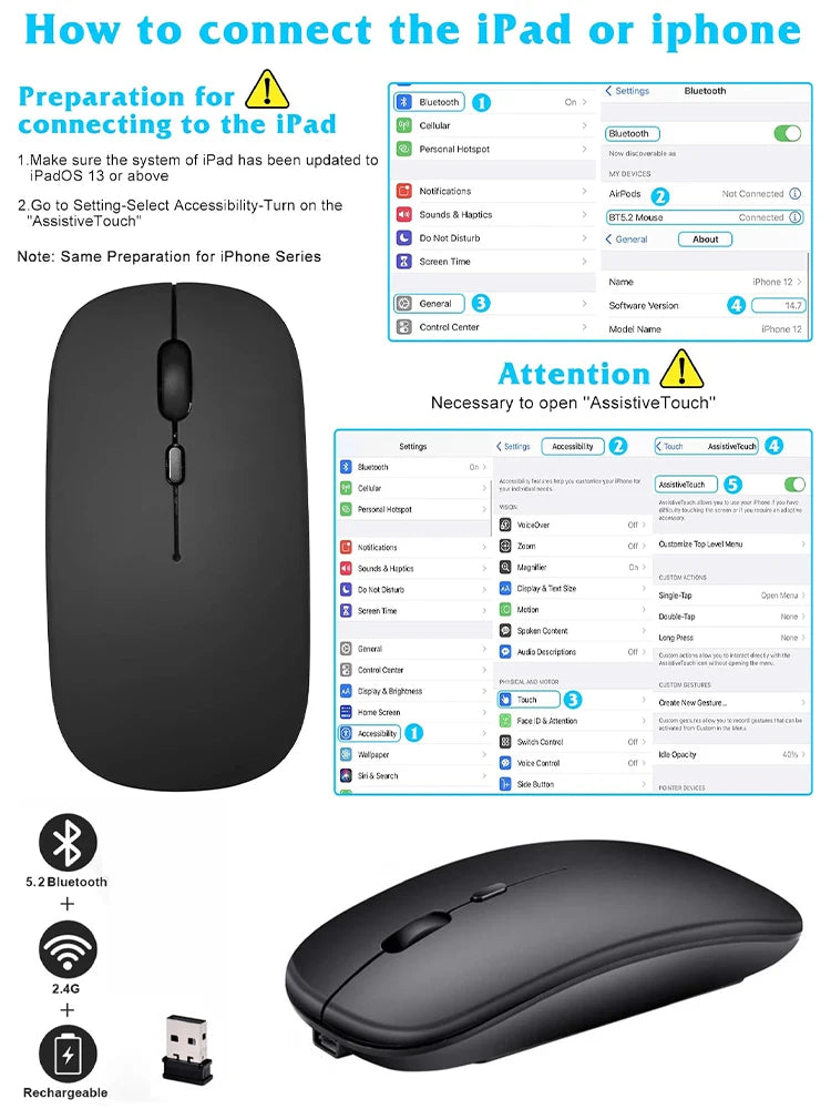 Souris sans fil Bluetooth – Silencieuse et universelle.