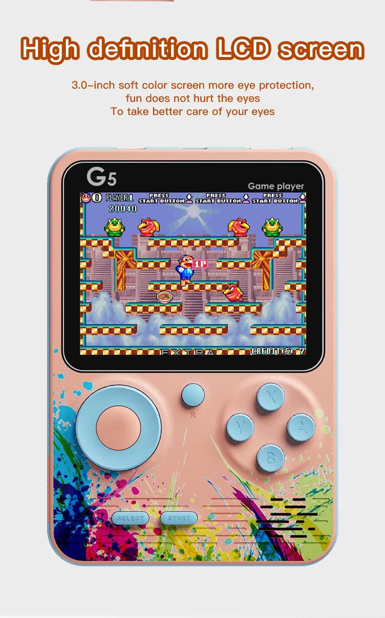 Console de jeux portable G5 avec 500 jeux rétro classiques, écran 3 pouces, manette de jeu portable, batterie rechargeable 1020 mAh, cadeau idéal pour les fêtes