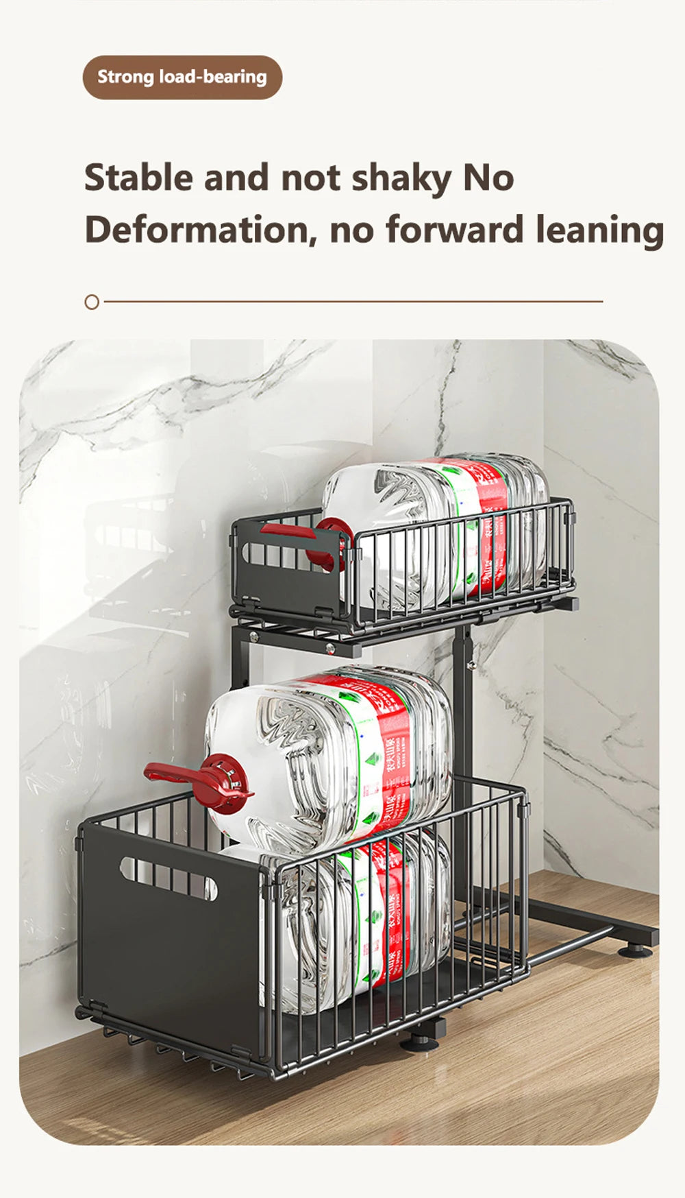 Organisateur de placard coulissant à 2 niveaux, étagère de rangement de cuisine réglable, organisateur sous évier, étagère de rangement pour pots à épices, tiroir coulissant